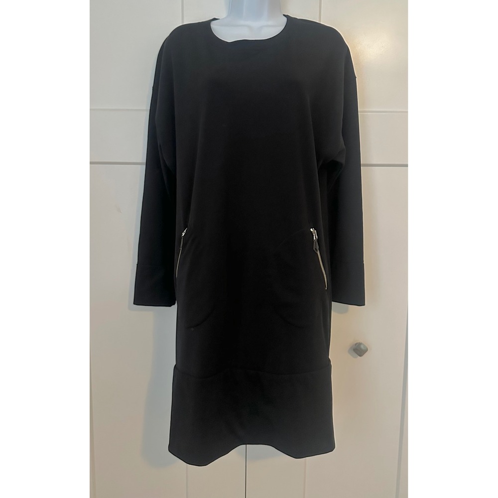 Indies FRANCE Black Jersey Long Sleeve Zip Pocket Shift Dress Size 38